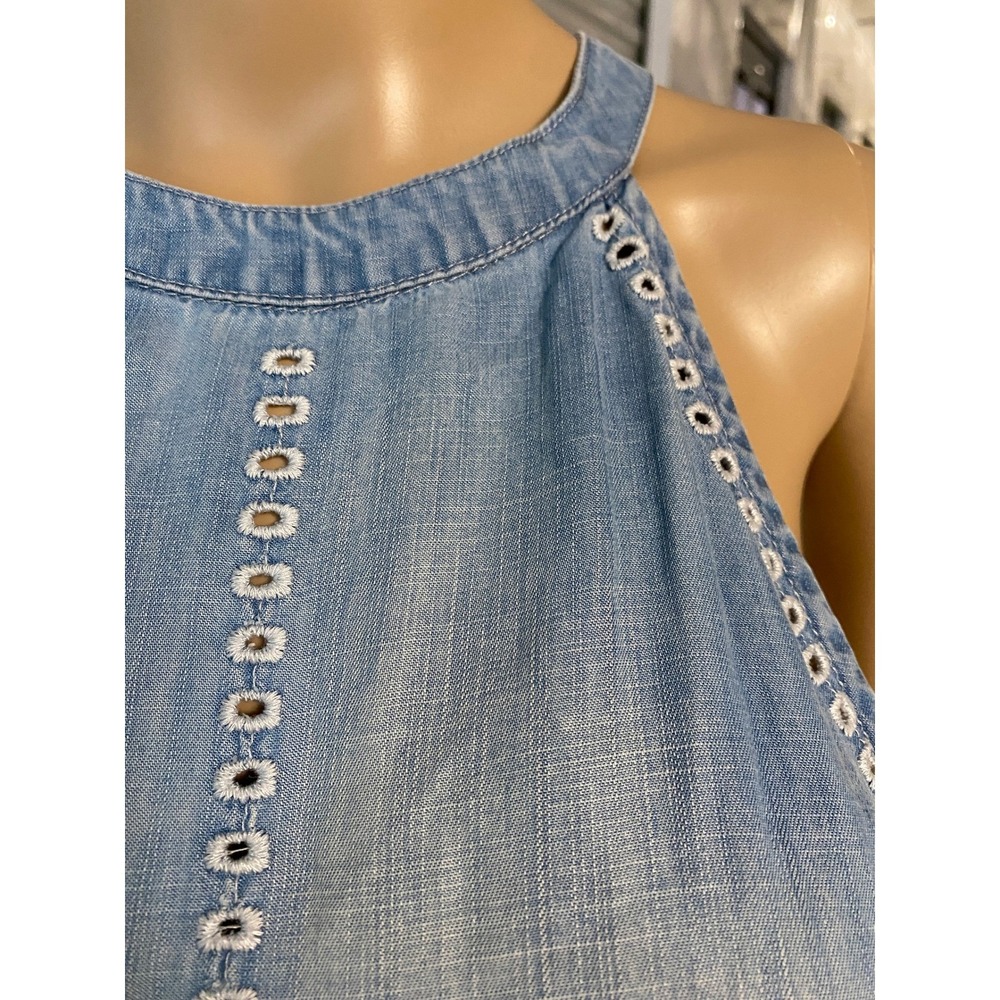 ANTHROPOLOGIE Cloth & Stone Women Blue Tencel Denim Halter Top Sleeveless Tank M - Picture 4 of 8